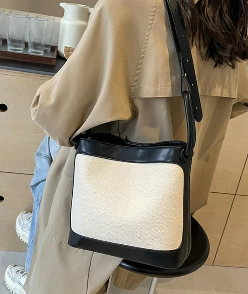 Womens Vegan Leather Shoulder Bag Trendy Bucket Bags Hobo Tote Bag Vintage Large Crossbody Bags Purse