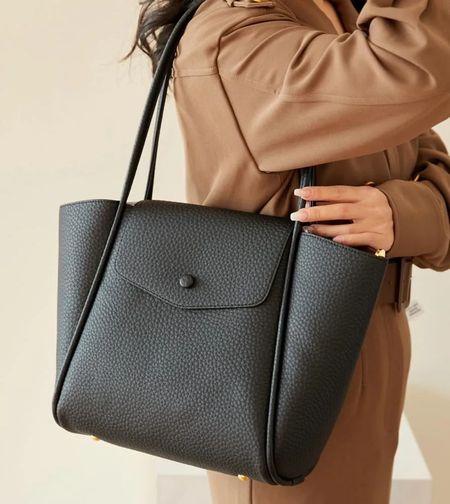 Womens Vegan Leather Tote Bag Stylish Work Shoulder Purse Spacious Shopping Handbag Top Handle Satchels 2pcs