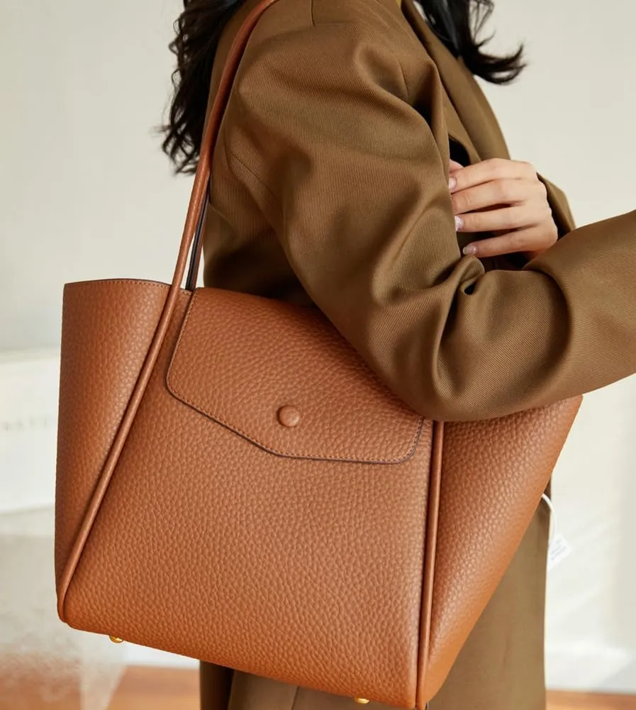 Womens Vegan Leather Tote Bag Stylish Work Shoulder Purse Spacious Shopping Handbag Top Handle Satchels 2pcs