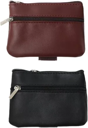 Ximimark 2pcs Mini Classic Genuine Leather Wristlet Key Pouch, Unisex Minimalist Korean Style Zippered Coin Purse, Convenient Storage Bag