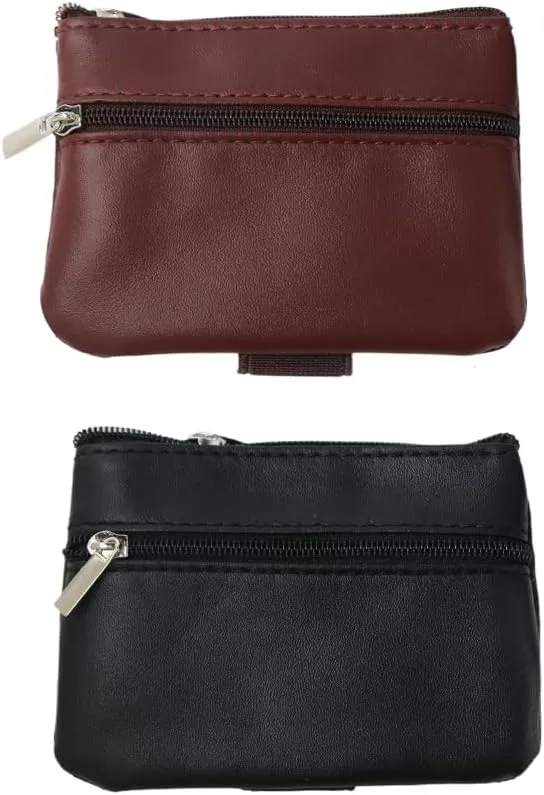 Ximimark 2pcs Mini Classic Genuine Leather Wristlet Key Pouch, Unisex Minimalist Korean Style Zippered Coin Purse, Convenient Storage Bag