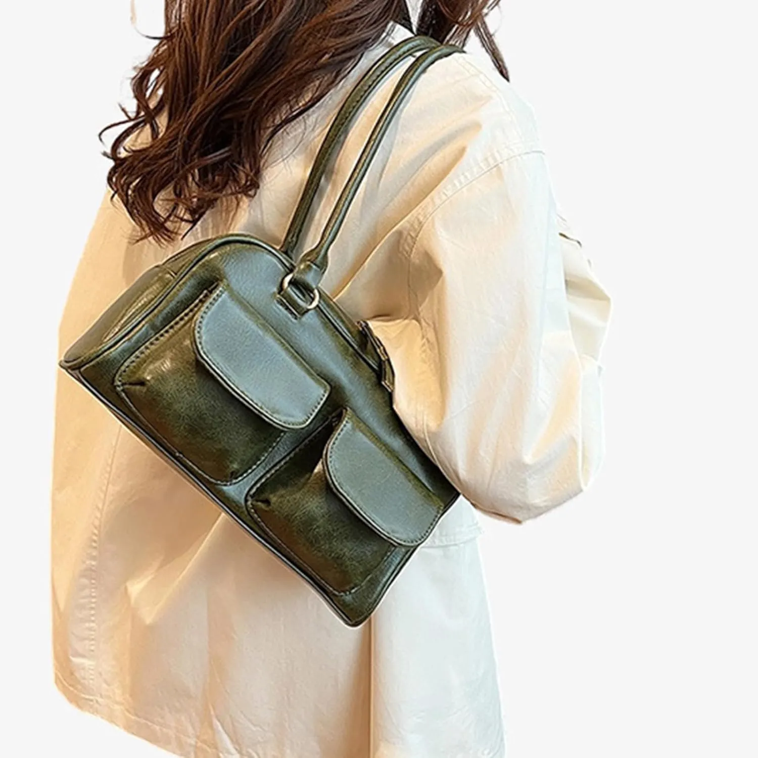 Y2K Shoulder Purses for Women Trendy - PU Leather Retro Boston Handbag, Lightweight and Versatile for Work and Travel