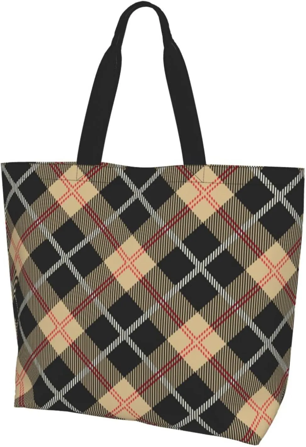 Yellow and Black Tartan Pattern Women's Tote Bag Large Capacity Single Shoulder Bags Handbag for Shopping Work