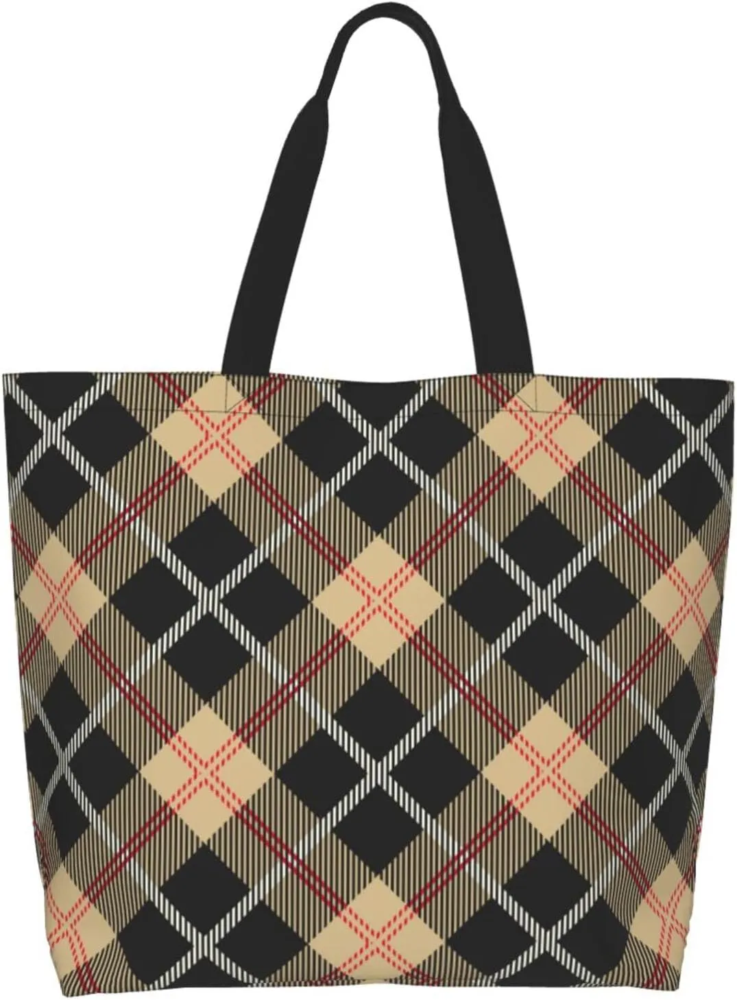 Yellow and Black Tartan Pattern Women's Tote Bag Large Capacity Single Shoulder Bags Handbag for Shopping Work