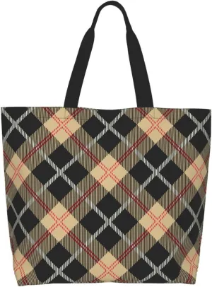 Yellow and Black Tartan Pattern Women's Tote Bag Large Capacity Single Shoulder Bags Handbag for Shopping Work