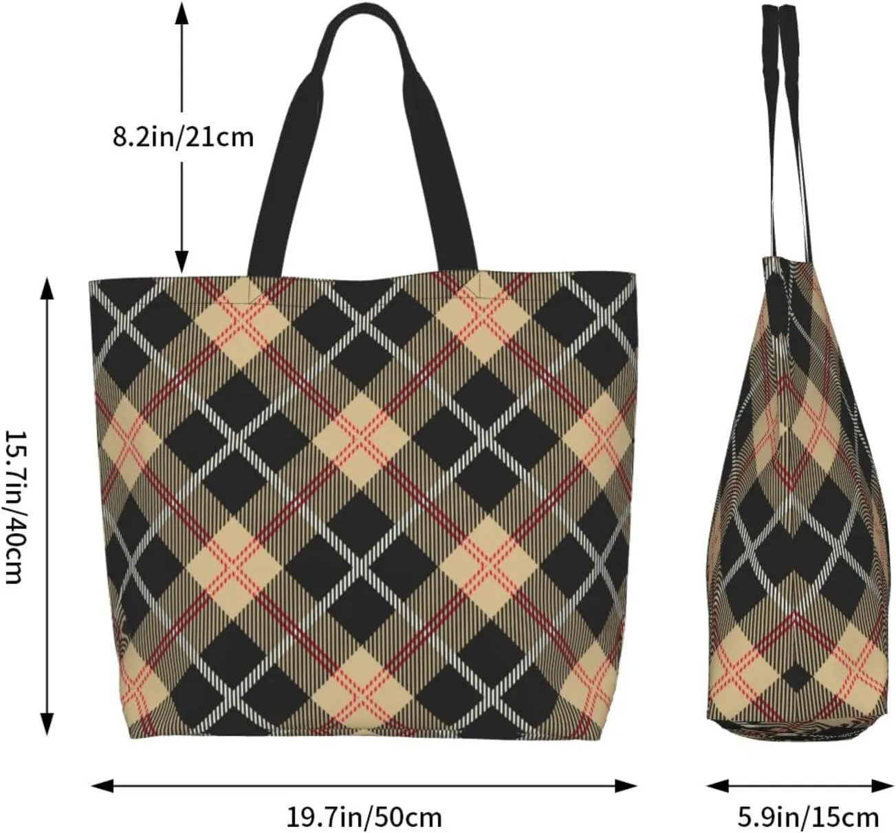 Yellow and Black Tartan Pattern Women's Tote Bag Large Capacity Single Shoulder Bags Handbag for Shopping Work