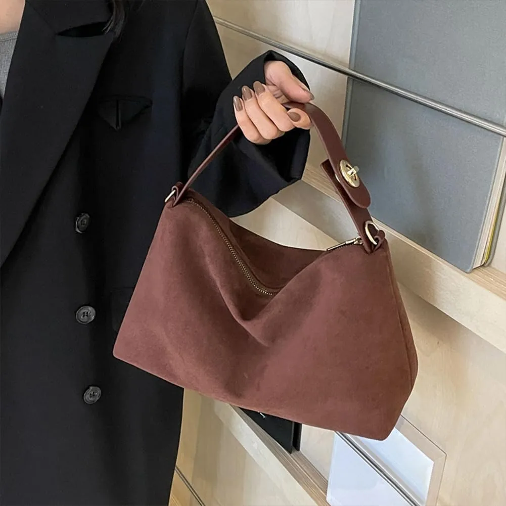 YFGBCX Satchel Handbags Suede Purse for Women 2024 Fall Suede Bag Slouchy Suede Crossbody Bag Satchel Purse